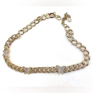 Gold Crystal Butterfly Link Choker Necklace - Women's Jewelry
